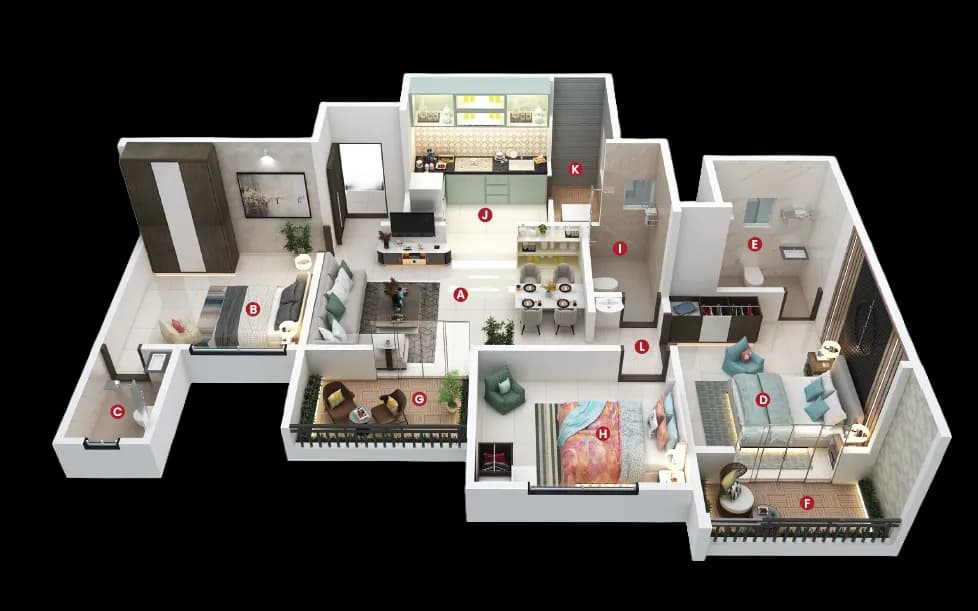 3BHK Apartments layout render